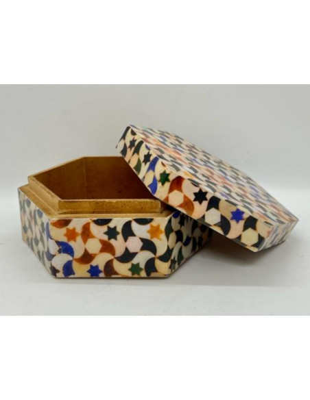 Large hexagonal Taracea design wooden box - The Mosaics of the Alhambra