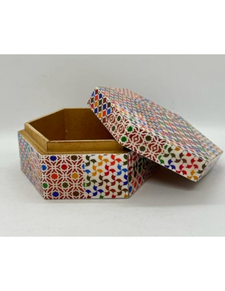 Large hexagonal Taracea design wooden box - The Mosaics of the Alhambra