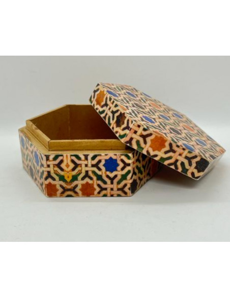 Large hexagonal Taracea design wooden box - The Mosaics of the Alhambra