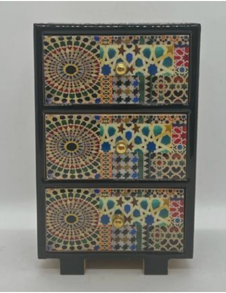 3 drawer Tarace design wooden jewellery box - The Mosaics of the Alhambra