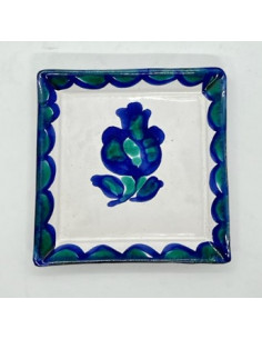 Small Ceramic square plate- Blue and Green Fajalauza design